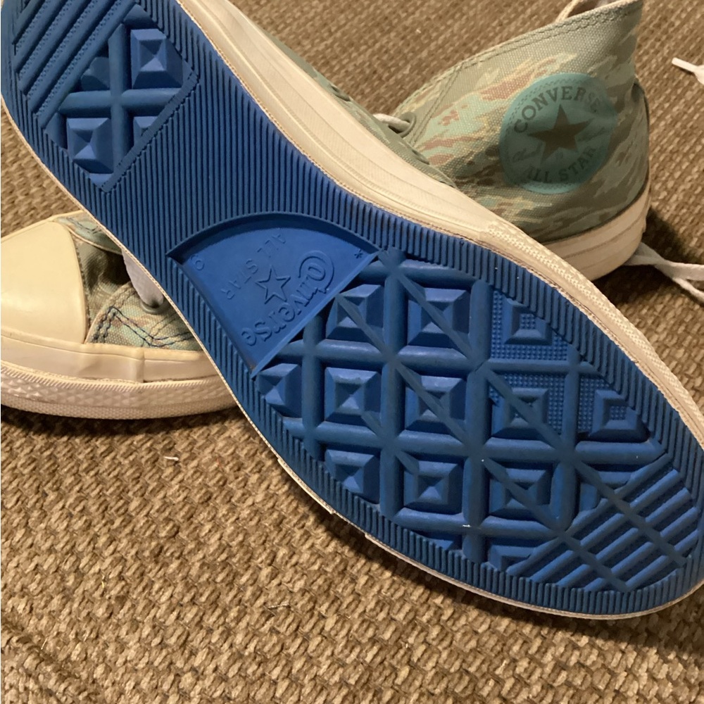 Green and Cream High-Top Sneakers,converse